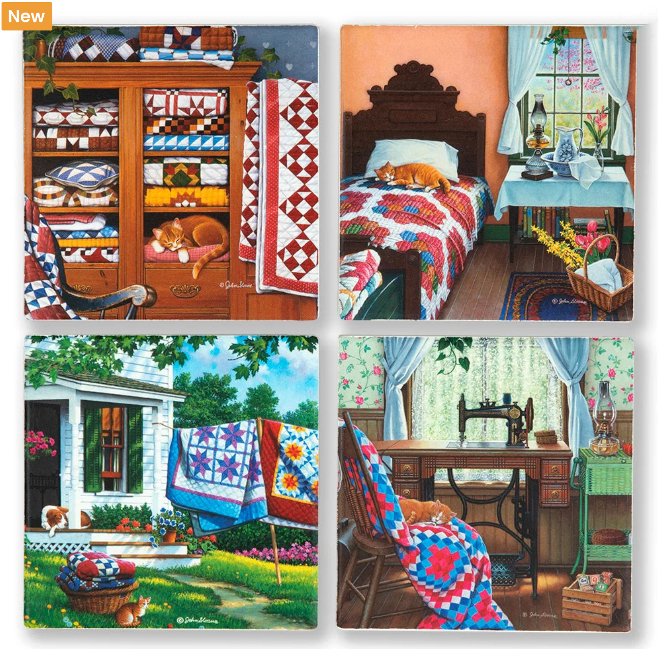 John Sloane "Cats and Quilts" Coaster Set of 4