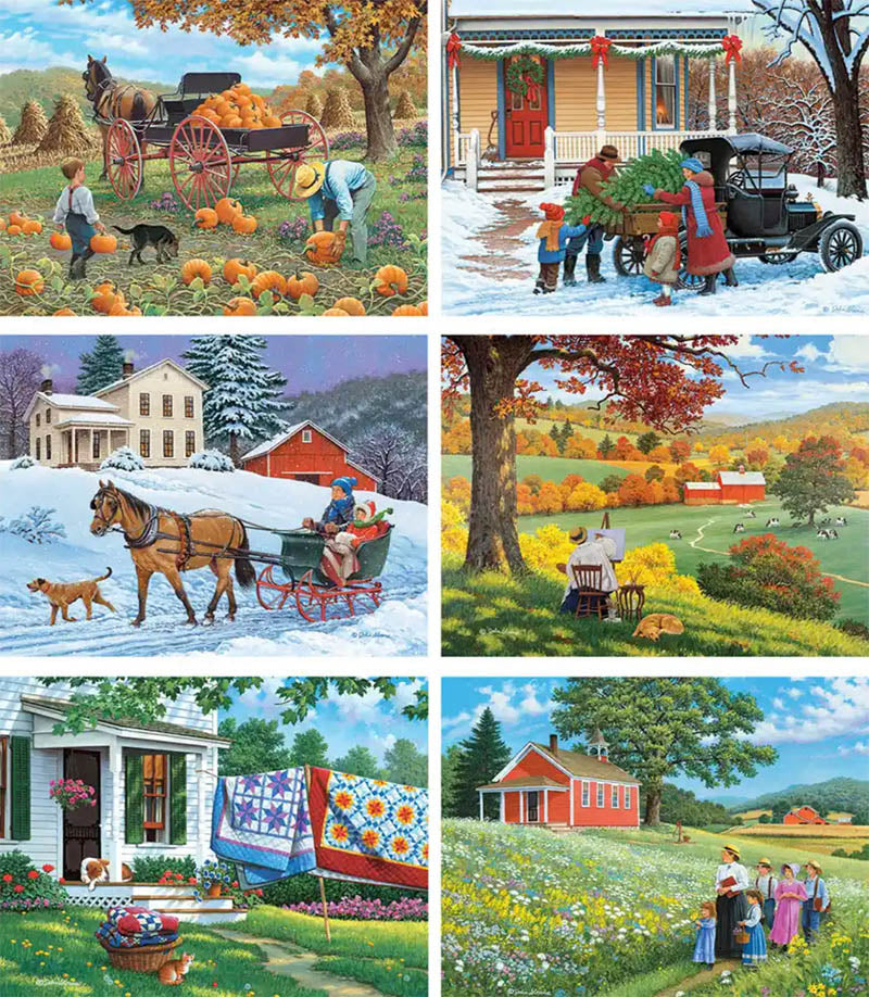Set of 6: John Sloane Jigsaw Puzzles Seasons of Country Living