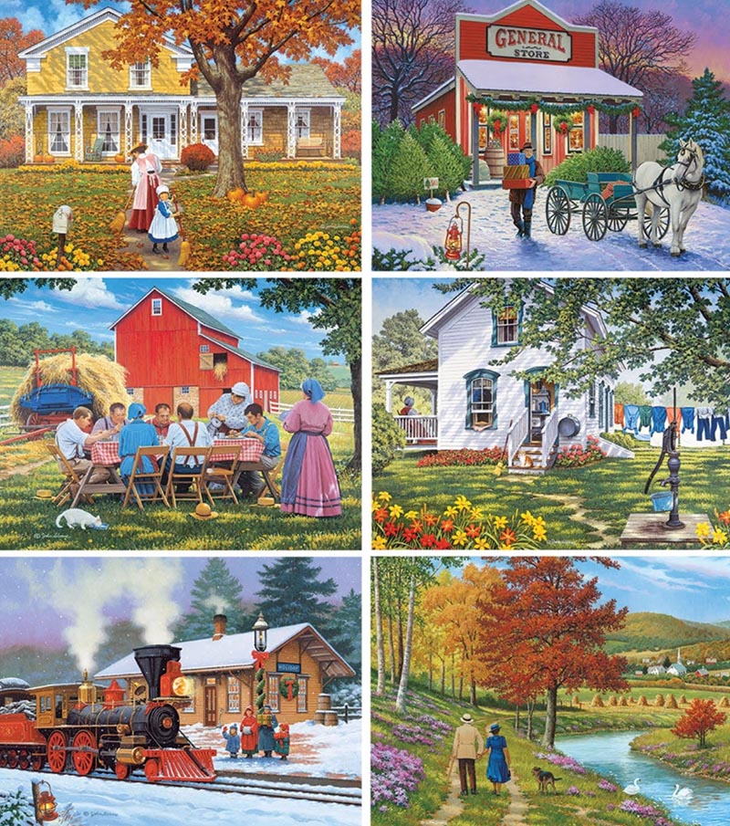 Set of 6: John Sloane Jigsaw Puzzles Nostalgic Small-Town Moments