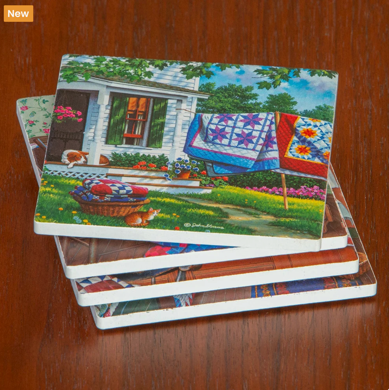 John Sloane "Cats and Quilts" Coaster Set of 4