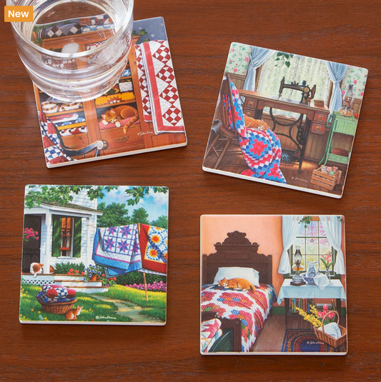 John Sloane "Cats and Quilts" Coaster Set of 4