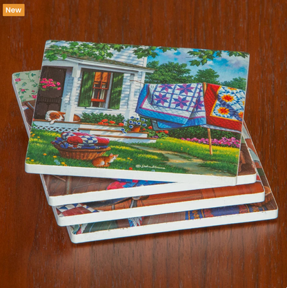 John Sloane "Cats and Quilts" Coaster Set of 4